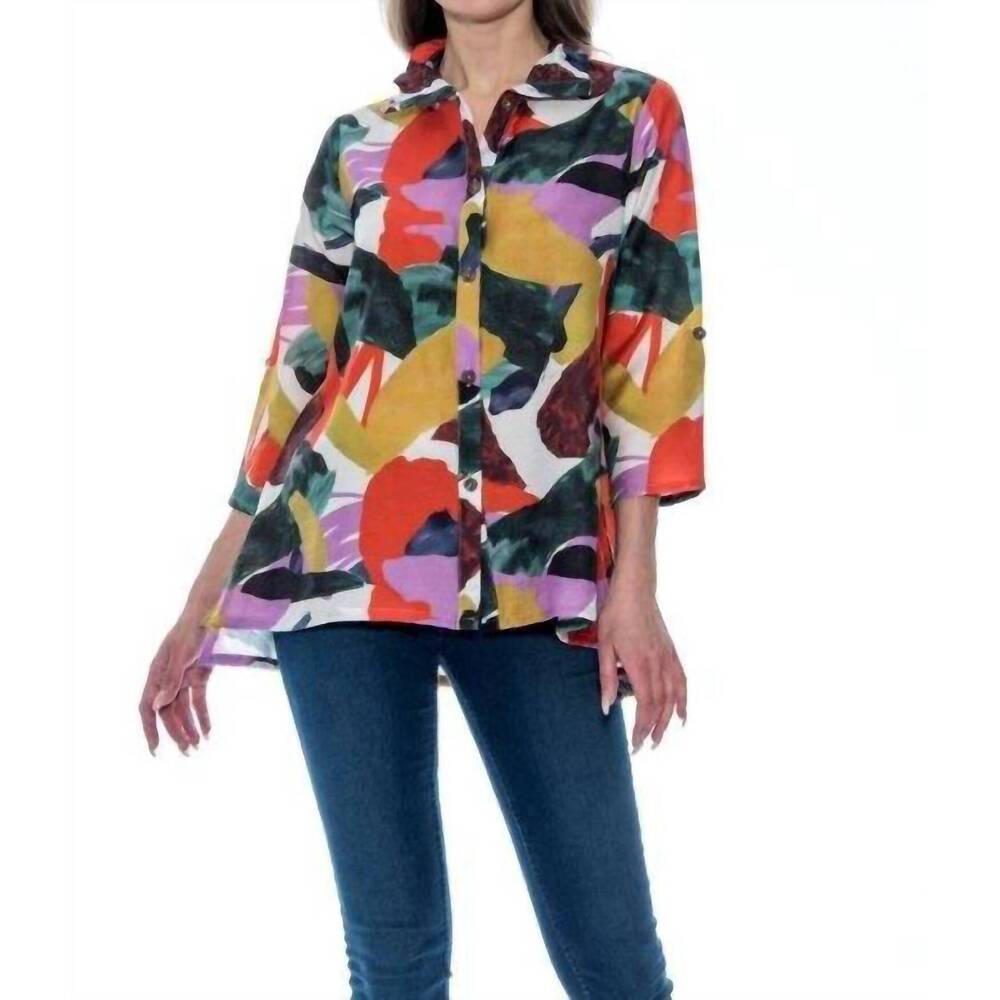 NEW TOOFAN wire collar button down shirt in multi-color